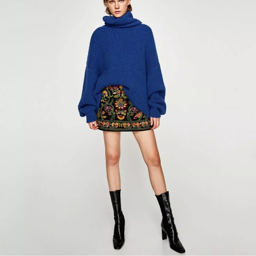 Zara Black Cotton Embroidered Mini Skirt Boho Chic Size XS